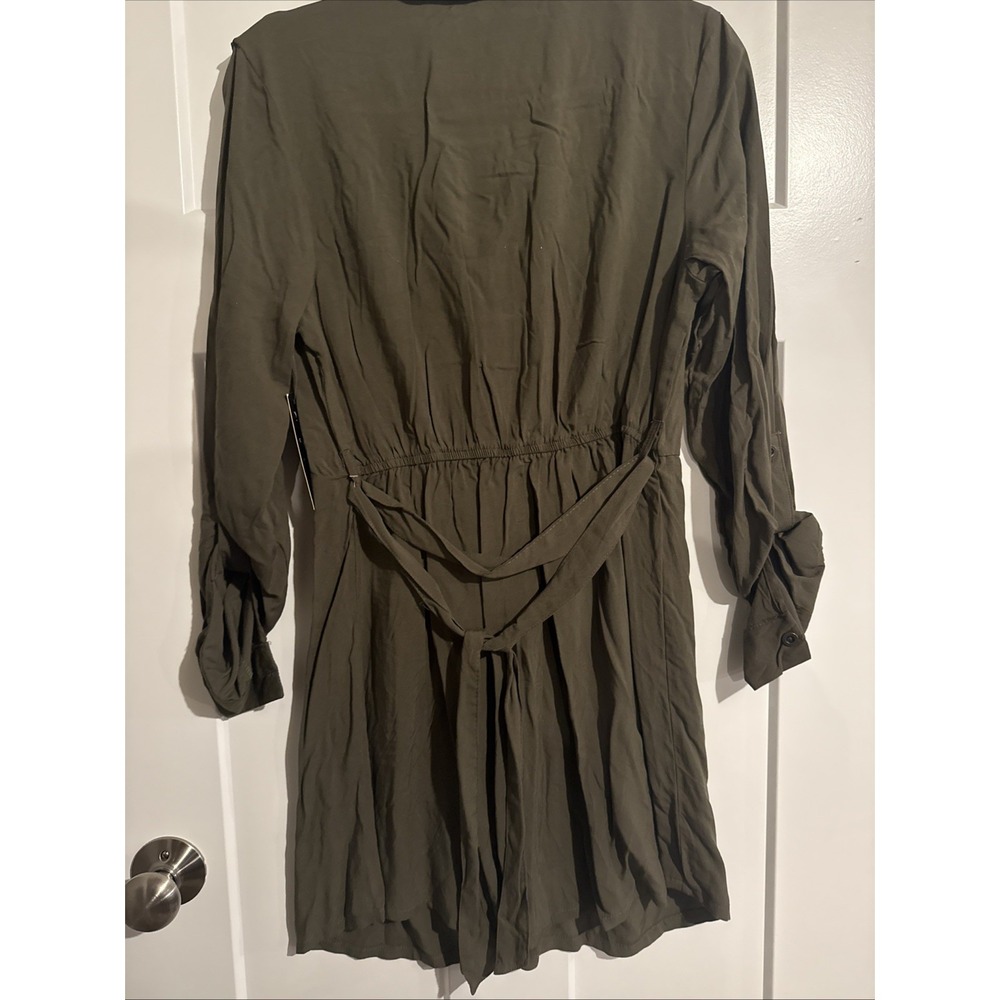 NWT Derek Heart Womens Green Button Up Tie Waist Midi Shirt Dress Large - Picture 3 of 3